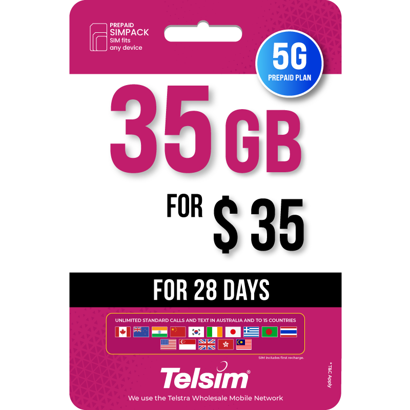 35GB special offer prepaid plan for 15 dollars valid for 28 days, free simcards