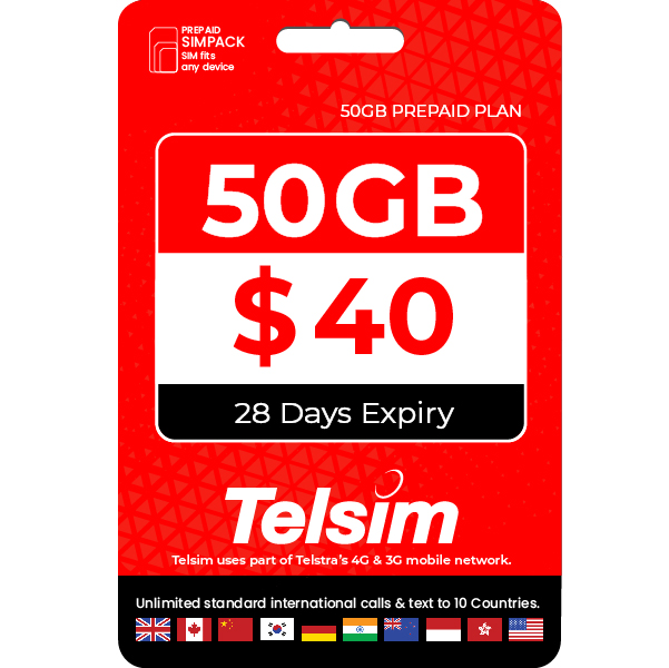 50GB prepaid plan for 40dollars valid for 28 days, free simcards