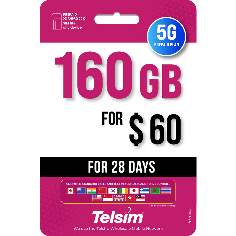 160GB 5G prepaid plan for 60 dollars for 28 days 