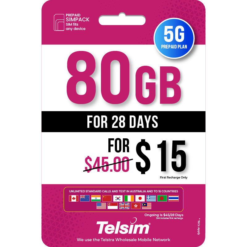80GB prepaid plan for 45dollars valid for 28 days, free simcards