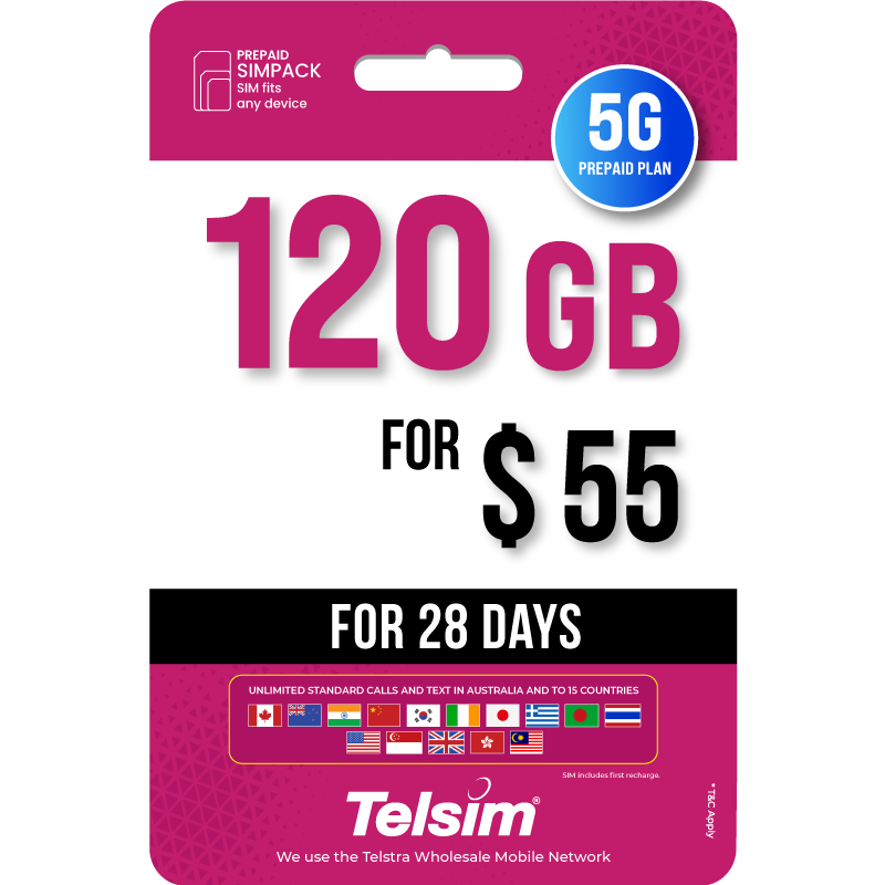 120GB prepaid plan for 55 dollars valid for 28 days, free simcards