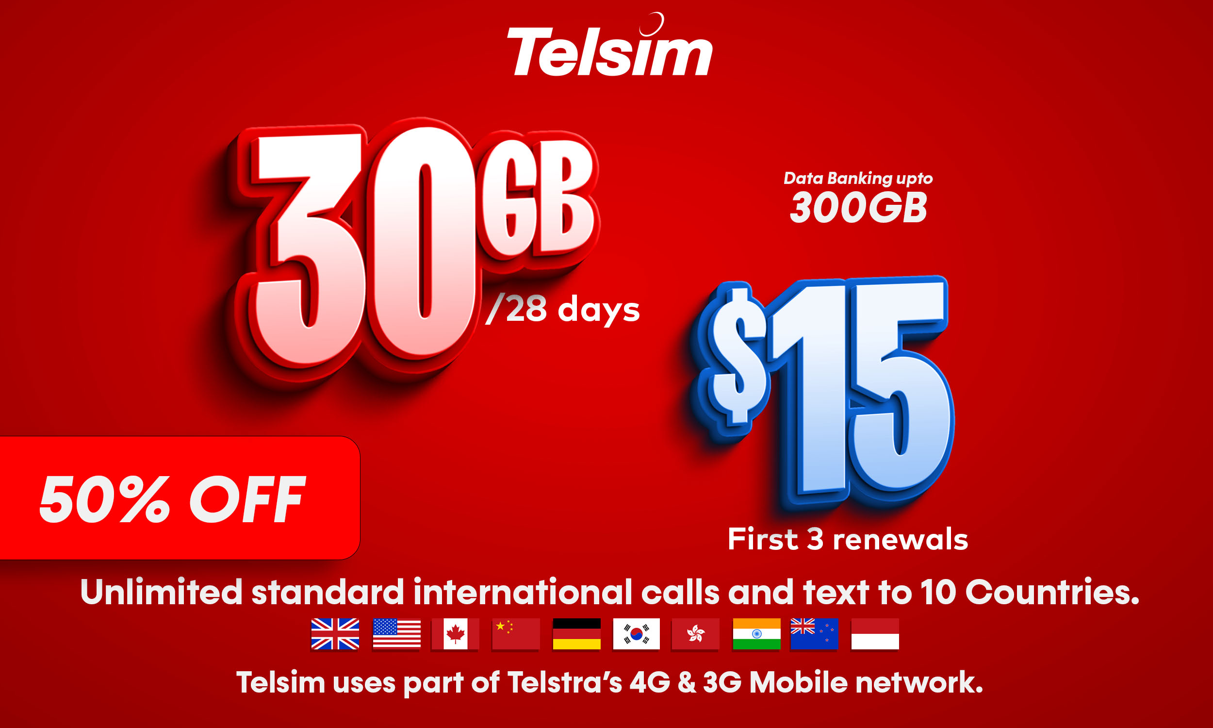 30GB for 15 dollar special offer prepaid monthly plan, free simcards